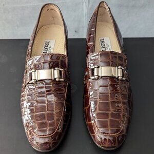 VINTAGE Trotter Brown Snakeskin Leather Shoes with Silver Buckle Sz US8.5M